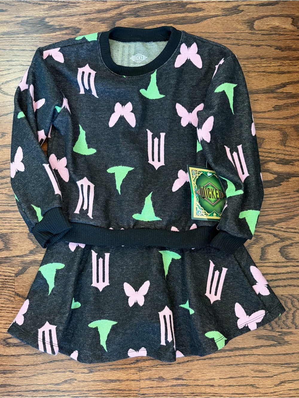 Wicked Girls' Black Sweater and Skirt with Pink & Green Motifs